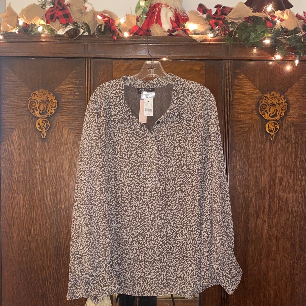 Lane Bryant Brown and White Blouse